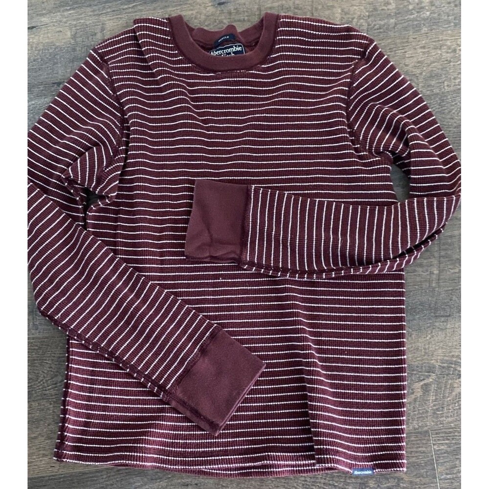 Vintage Y2K Abercrombie And Fitch Burgundy Striped Henley Muscle Thermal Size Xl